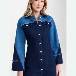 Alohas Denim Dress with Fringe Detail - Blue
